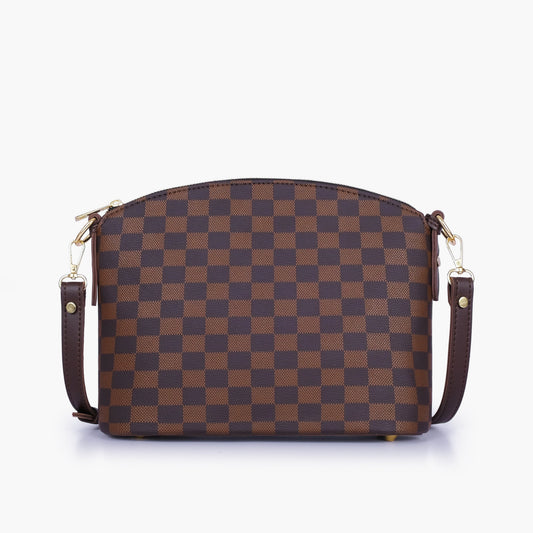 Dark brown checkered dome cross-body bag