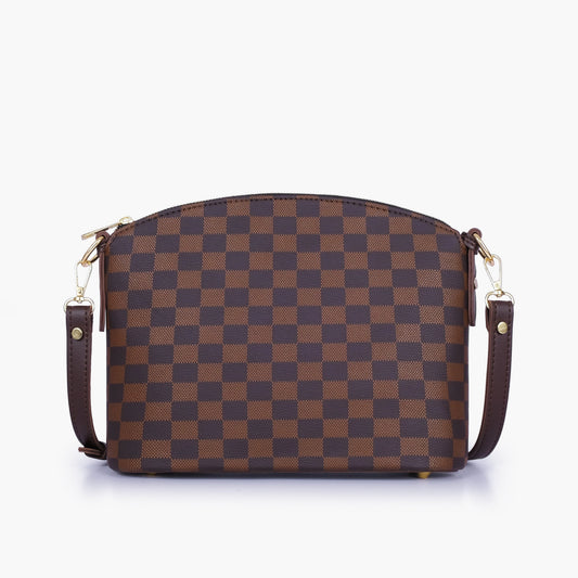 Dark brown checkered dome cross-body bag
