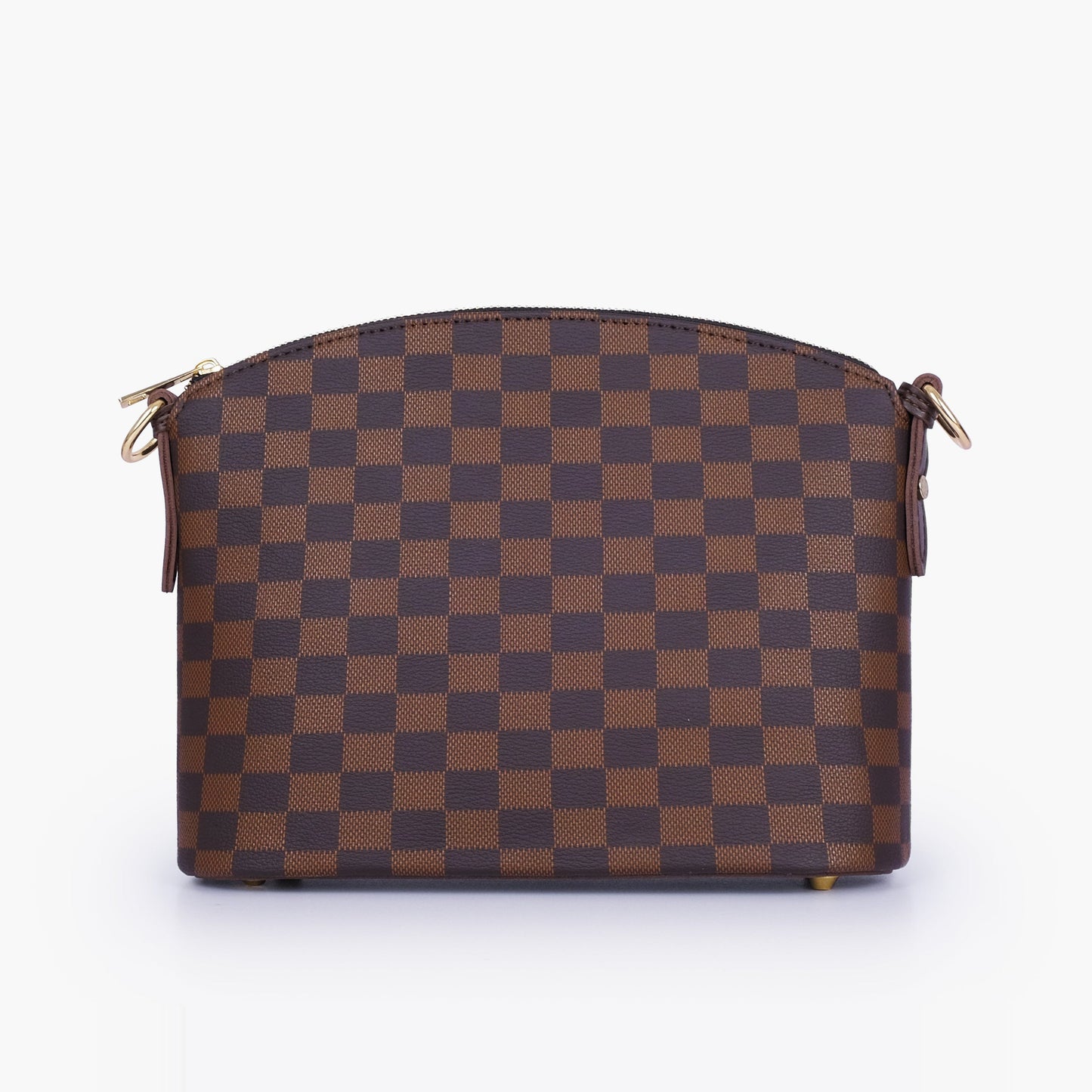 Dark brown checkered dome cross-body bag