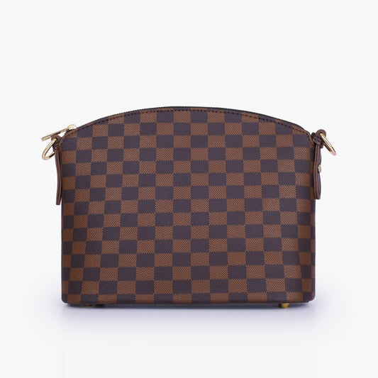 Dark brown checkered dome cross-body bag