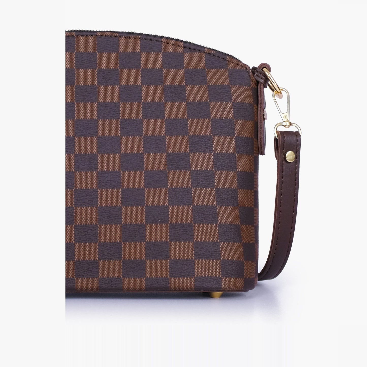 Dark brown checkered dome cross-body bag