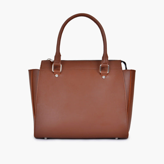 Brown structured tote bag front view