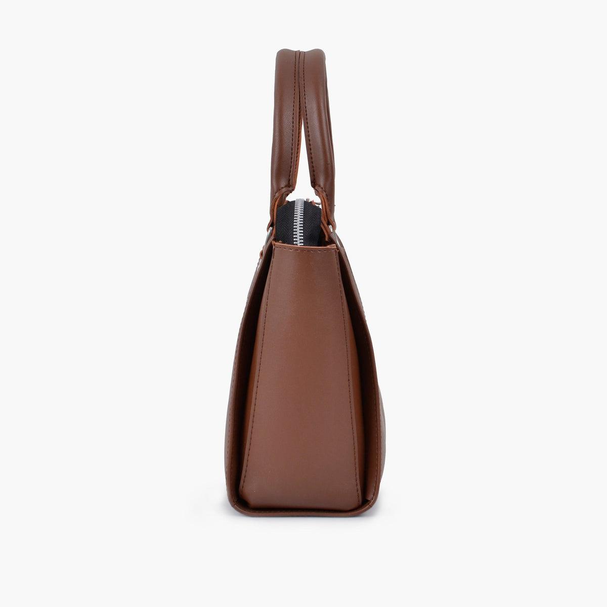 Brown structured tote bag side view