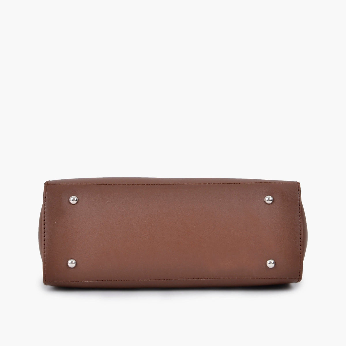 Brown structured tote bag bottom view