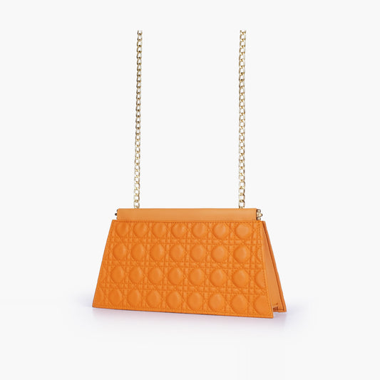 Mustard quilted evening clutch with snap closure