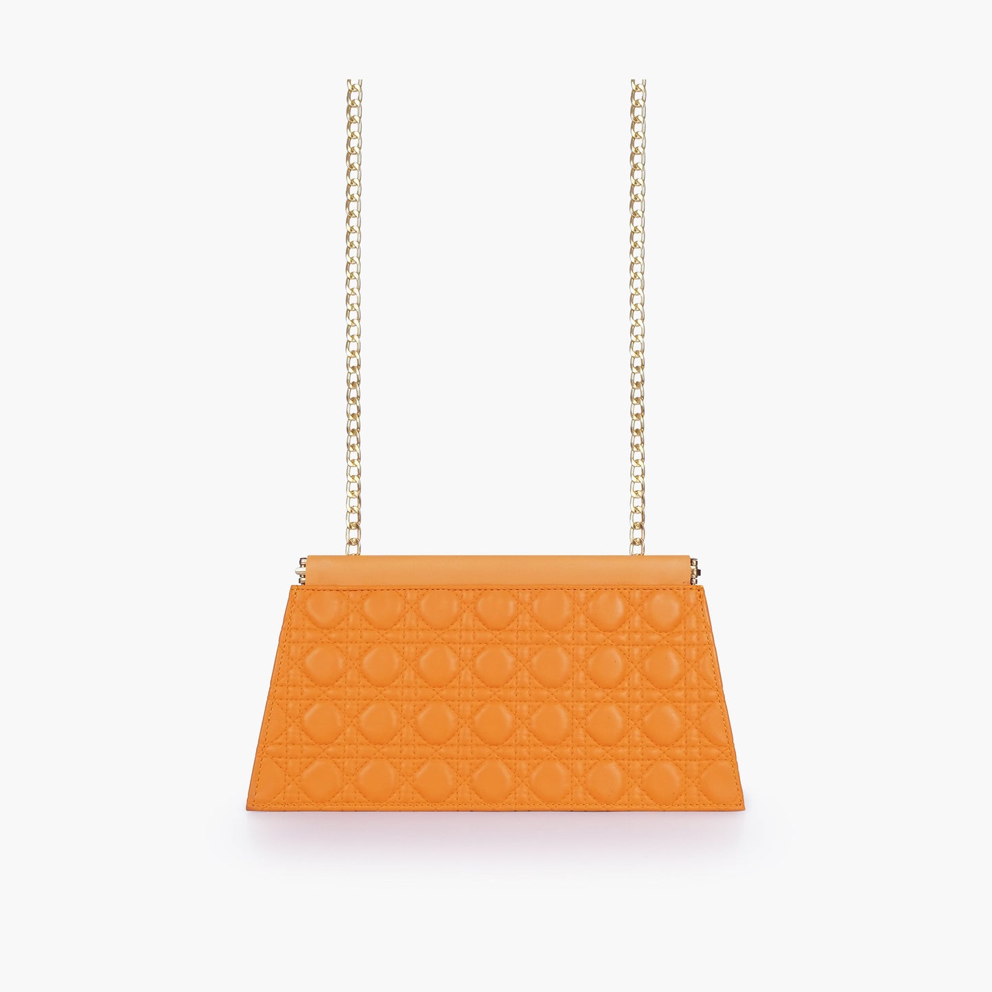 Mustard quilted evening clutch with snap closure