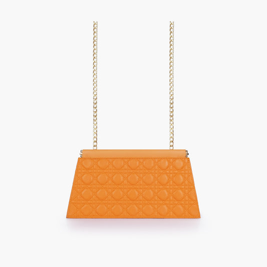 Mustard quilted evening clutch with snap closure