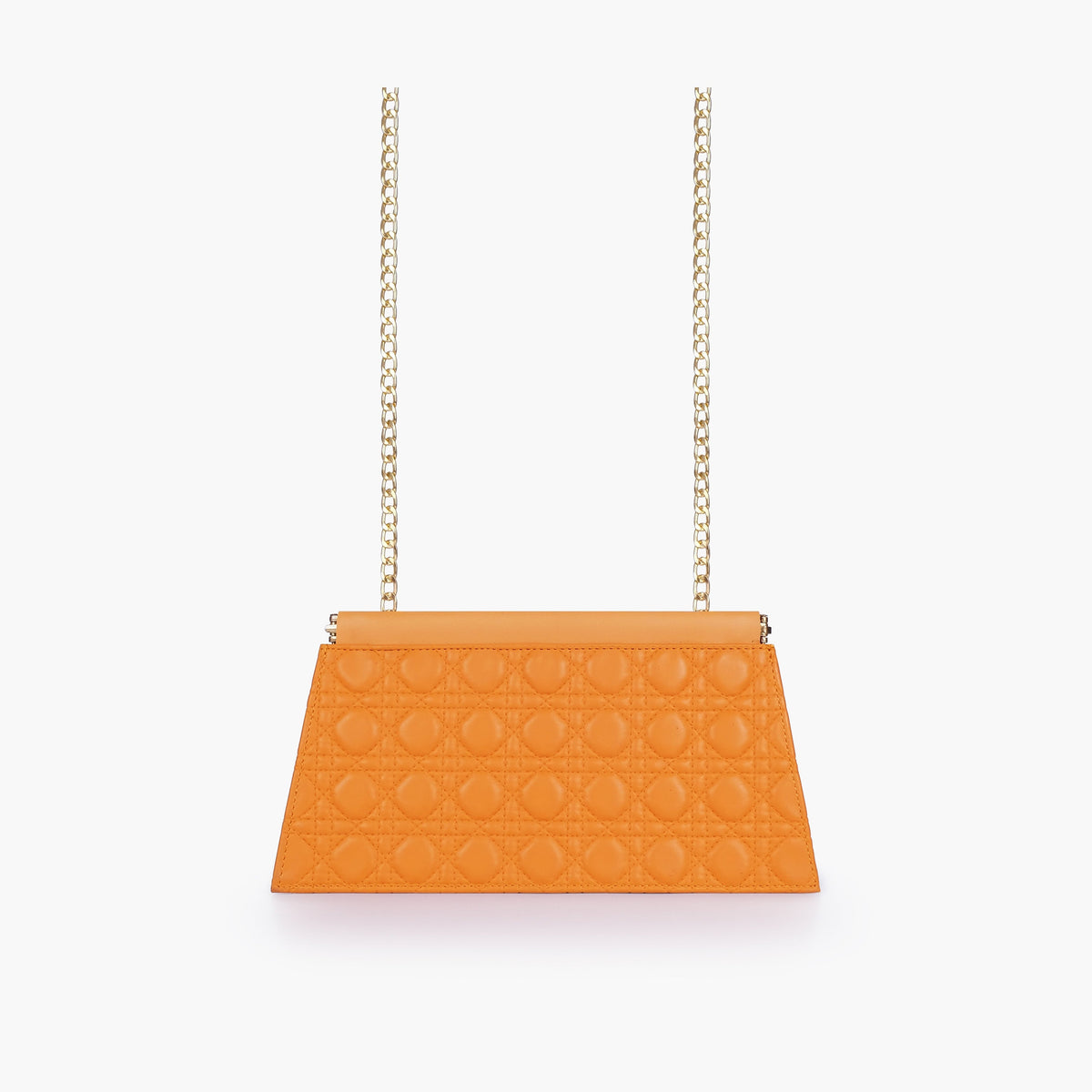Mustard quilted evening clutch with snap closure