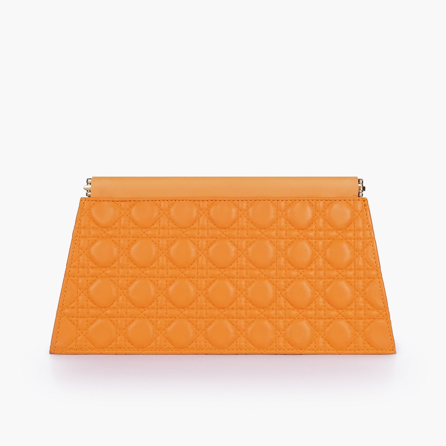 Mustard quilted evening clutch with snap closure