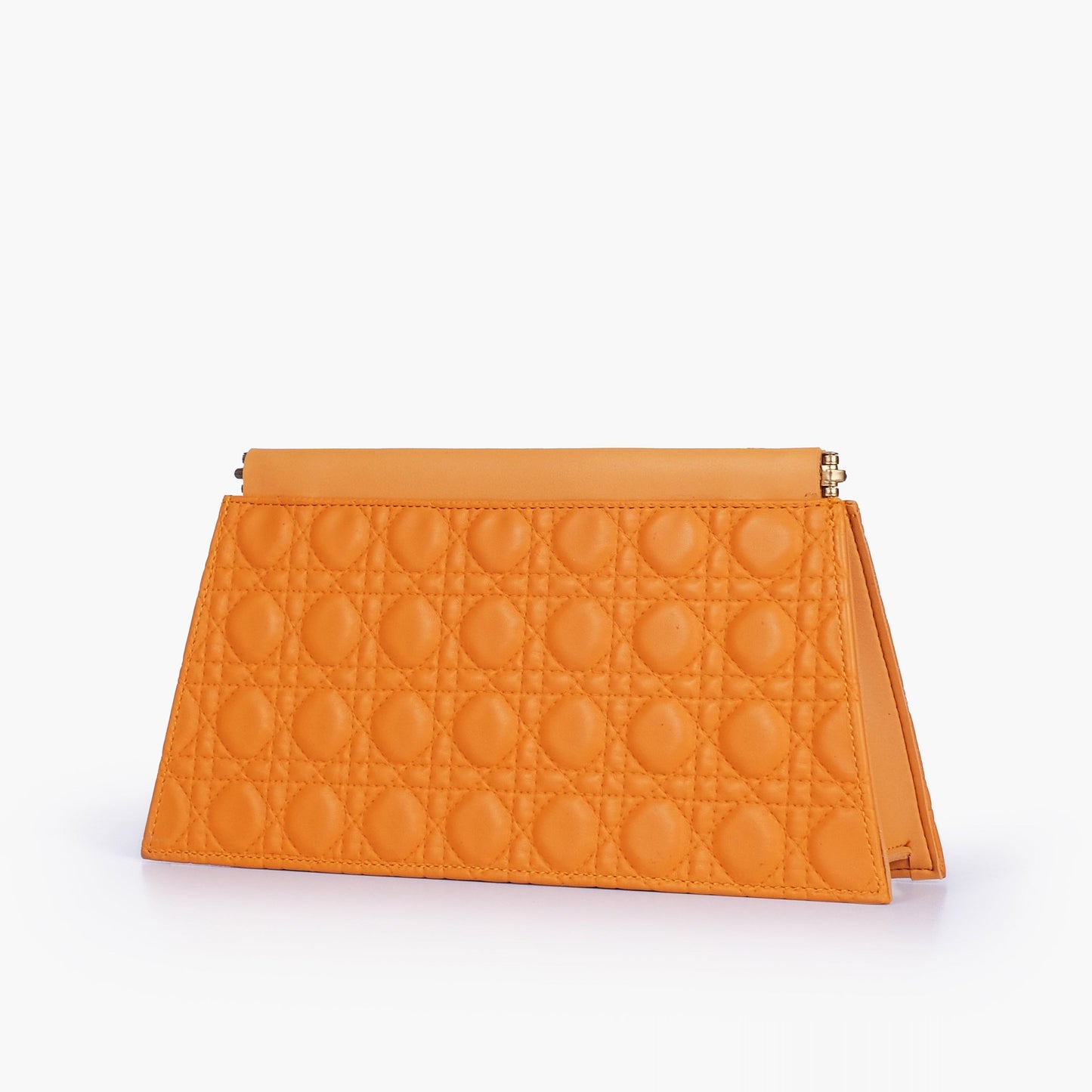 Mustard quilted evening clutch with snap closure