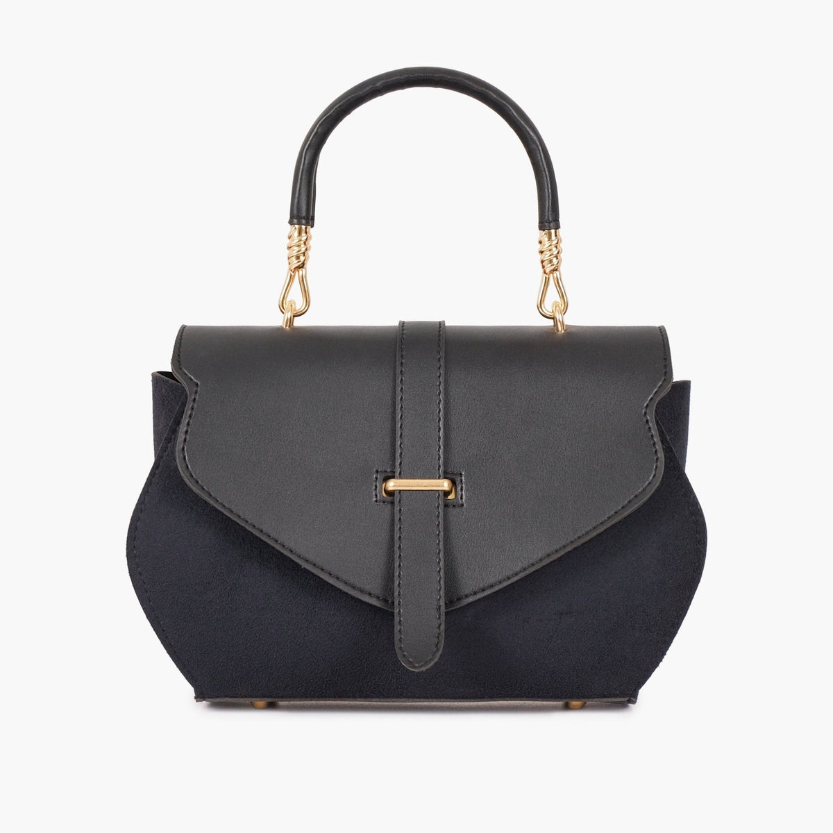 Black suede and leather handbag front view