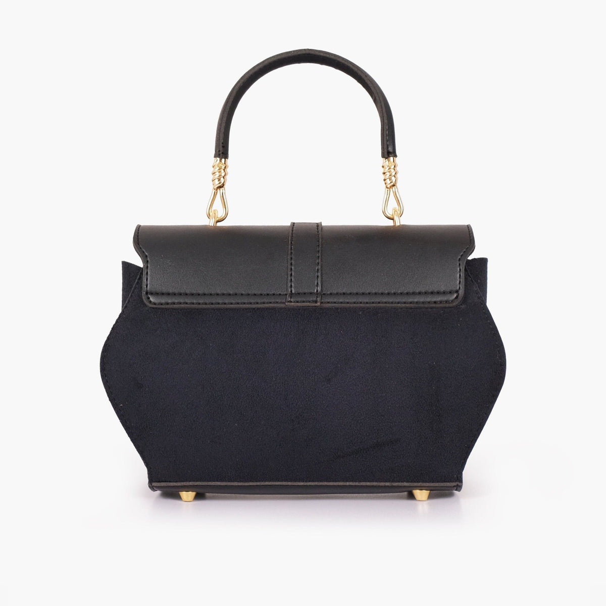 Black suede and leather handbag side view