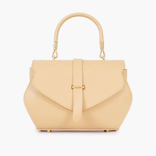 Cream curved top-handle handbag front view