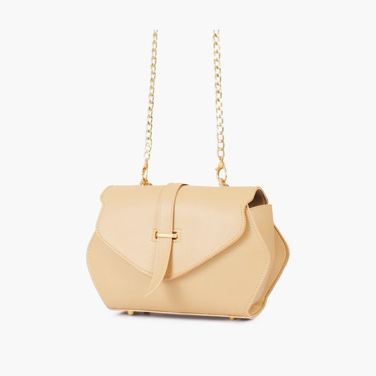 Cream curved top-handle handbag chain strap view