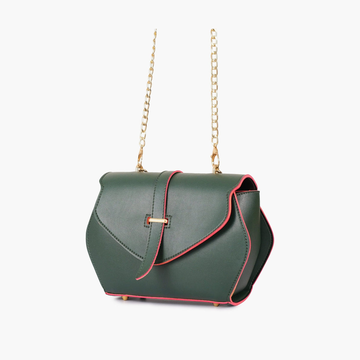 Green contrast-trim handbag chain strap view