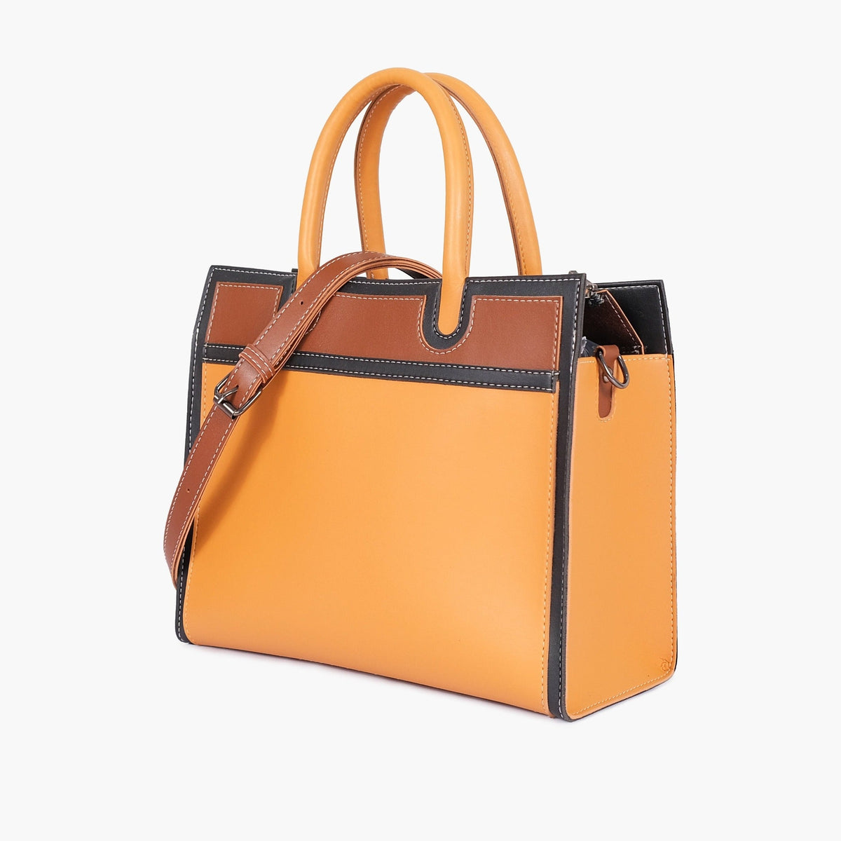 Mustard color-block structured tote bag front view