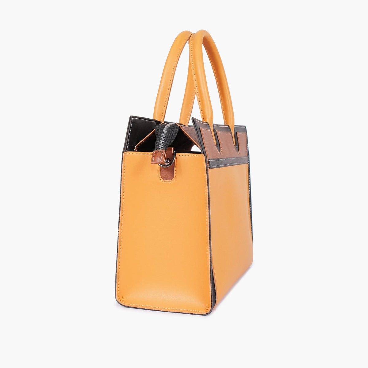Mustard color-block structured tote bag side view